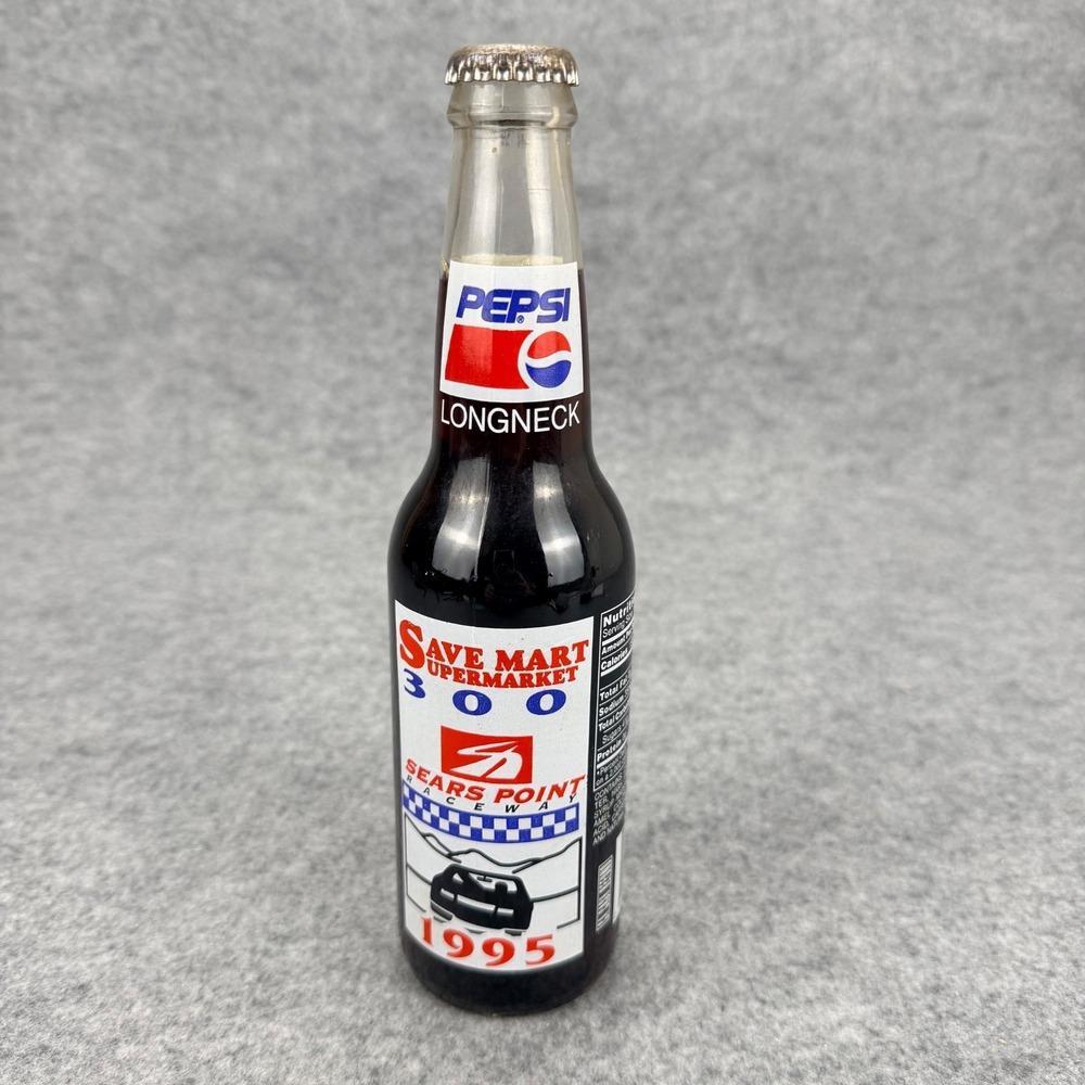 1995 Pepsi Longneck 12oz Full Sealed Bottle Save Mart Sears Point NASCAR Promo